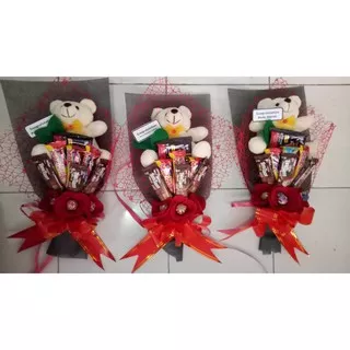 Buket Coklat Boneka/Buket Cokelat Bunga Boneka/Snack Bouquet/Buket Cokelat Kado Wisuda/Kado Valentin