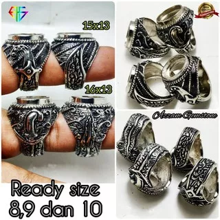 Cincin Ring Ikat Emban Alpaka Bakar Motif Antik Kuno 3D Warna Stainless no Titanium Coin Monel