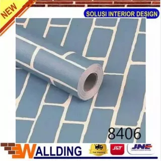 Wallpaper Dinding Kamar 45cm x 10m Bata Biru Garis Putih - Dswall173