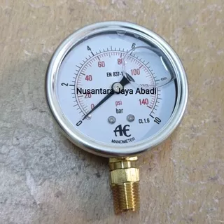 Pressure Gauge Stainless 2 1/2  inchi 10 Bar 140 Psi AE