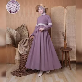 AMANDA DRESS BL BAHAN CERUTY BABYDOLL APLIKASI RENDA FULL FURING Baju Gamis Wanita Terbaru Gamis Wanita Kekinian Maxy Dress Import