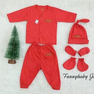 Set baju bayi merah newborn / set baju bayi 1 bulan / baju bayi merah