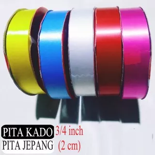 Pita Kado Pita Jepang - 3/4 Inch (2cm) - Pita Kado Ribbon Polos Ukuran Standar Untuk Prakarya Dll