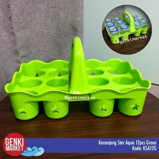 Keranjang Minuman untuk isi 12 gelas Aqua Green - Keranjang tenteng Aqua isi 12 Genki Market