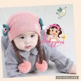 topi wig kepang bayi anak perempuan rambut palsu