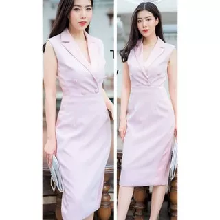 Dress Pink Formal Fashion Korea Wanita LooWear`s Collections Model Kimono Kerah Blazer Terbaru