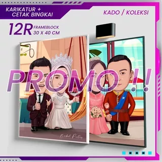 Kado Pernikahan Karikatur Wajah Edit Foto Selfi ilustrasi Digital Cetak Bingkai Lukisan, Pajangan Unik