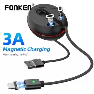 FONKEN Magnetic 3A Fast Charging 3 in 1 Data Cable Retractable Storage Multi-function Charging Cable Android Apple Type-C Car Charger Cable