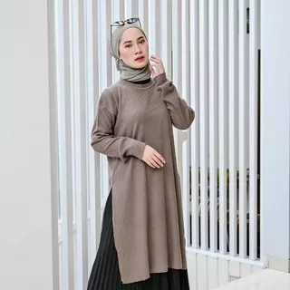 PROMO 2.2 BAJU TUNIK PANJANG RAJUT WANITA || DRESS BOXY RAJUT WANITA MUSLIMAH