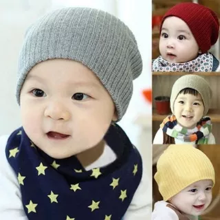 Topi Kupluk Anak Bayi Rajut Laki Laki Perempuan Cewek Cowok Usia 0-2,5 tahun/ Topi Rajut Bayi Polos Bahan Adem