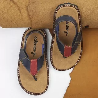 Sandal anak anak Flip Flop Tali Belakang Kulit Biru Navy Sandal main anak laki laki size 21-26 CJR