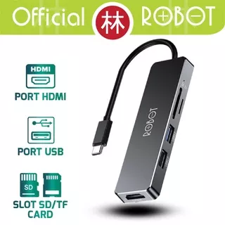 ROBOT HT240S USB C HUB 5-in-1 Type C Adapter SD/TF Card Reader Black