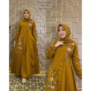 Gamis toyobo bordir terbaru || Gamis toyobo rempel pinggang