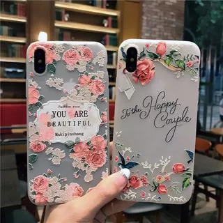 ?REALFASHION? Casing iPhone X Xs XR 11 6 6s 7 8 6 Plus 6s Plus 7 Plus 8 Plus / SE 2020 / Xs Max / 11 Pro / 11 Pro Max Soft Phone Case 3D Relief Fashiion Floral TPU Back Cover Cute Flower Clear Transparent Phonecase Bunga Murah HP Casing