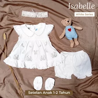 Setelan Putih Anak 1 Tahun Isabelle | GRATIS Bando & Sepatu | White Series | FREESIZE | Kode 9265