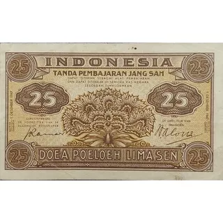 Uang Asing Kuno Indonesia 25 Sen Federal 1947 Original 100% AXF Kertas Utuh masih Renyah
