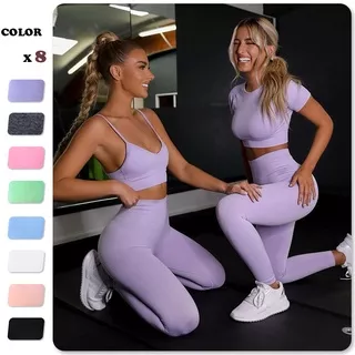 Seamless Women Yoga Set Workout Shirts Sport Pants Bra Gym Suits Fitness Shorts Crop Top High Waist 