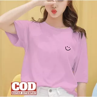 Lyfashionstore Kaos Wanita Kaos  Smile Mini T-shirt Wanita Atasan Wanita Bisa Cod  Baju Wanita Tumblr Tee Lengan Pendek Cotton Combed 20s Size M - XXL