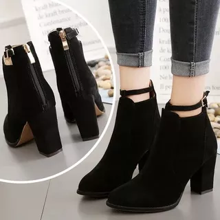 Sepatu Boots Adena Black/ Sepatu Boots Wanita Korea Murah Original Kasual Sintetis Hitam// Boots Wanita Kekinian