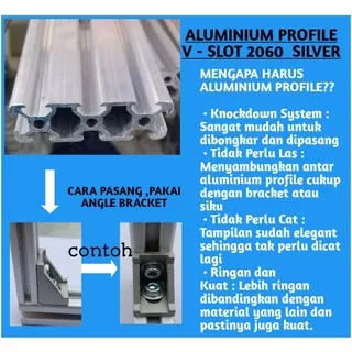 ALUMINIUM ALUMUNIUM PROFILE V SLOT 2060 TERMURAH (SILVER)