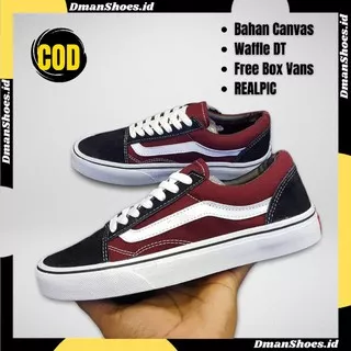 Sepatu Vans Oldskool Black Merah Maroon California Canvas Premium with Box Vans Bisa COD siap kirim