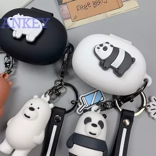 Realme Buds Q Q2 Air 2 Neo Earphone Silicone Case Bare bear 3 Panda Brown Cartoon Earbuds Waterproof Shockproof Case Soft Protective Case Headphone Cover Headset Skin with Hook
