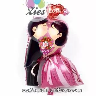 Balon foil bride and groom / balon foil pengantin couple kiss love