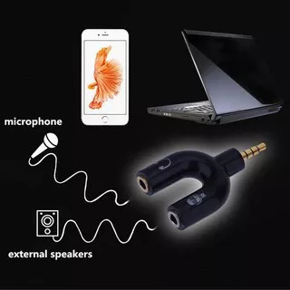 Kabel 2 In 1 Splitter Audio Headphone Y Plug 3.5mm Male Ke 2 Female Mic Dan Headset