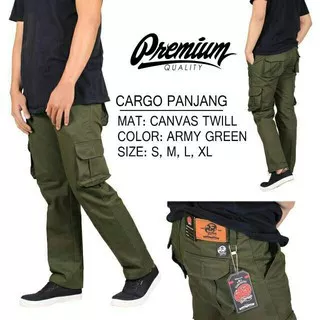 Celana Panjang Cargo Pria Hijau Army Premium Murah Original Distro Standart Polos Distro Size Jumbo