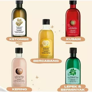 THE BODY SHOP SHAMPOO (STRAWBERRY, GINGER, SHEA, FUJI GREEN TEA, BANANA) 400 ML