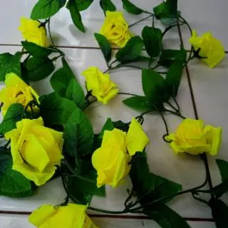 Promo Bunga Artificial Plastik Palsu Mawar Kuning Rambat Imitasi Hiasan Dekorasi dan Wedding 2m