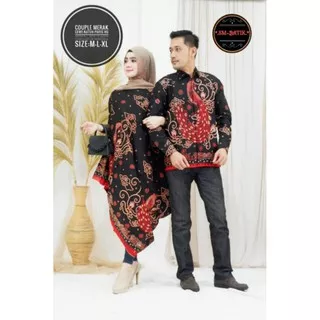 setelan batik couple merak kaftan batik asimetris kemeja batik lengan panjang by sm batik