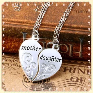 Bluelans 2 Pcs Silver Mom Mother & Daughter Love Heart Pendant Charm Chain Necklace