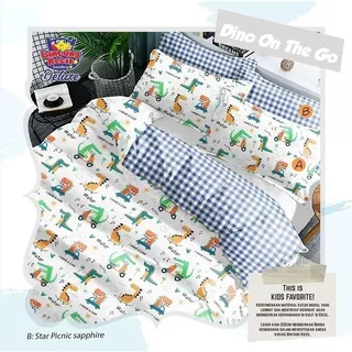 Sprei Katun Lokal Premium / Sprei Anak Karakter / Sprei Karakter Anak Laki laki / Sprei Dino On The Go Sprei Putih Sprei Navy / Sprei Katun Halus / Sprei Homemade / Sprei Termurah