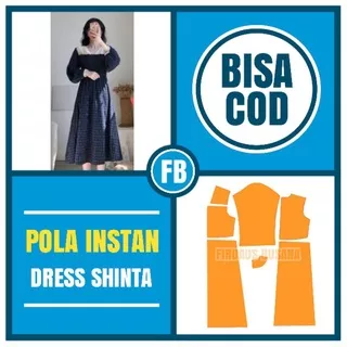 Pola Baju Instan Dress Shinta Wanita Dewasa Tersedia XS sampai 3XL Tinggal Jiplak Cocok Untuk Latihan Jahit Bagi Pemula Firdaus Busana
