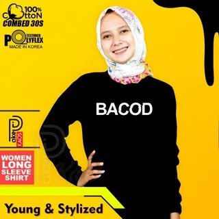 Kaos Baju Cewek Kata Lucu BACOD Lengan Panjang Wanita Hijab Tshirt Cotton Combed 30s