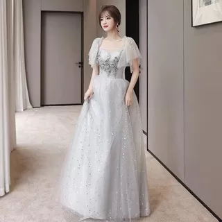 Gaun pengiring pengantin peri temperamen baru gaun pengiring pengantin perempuan kelompok pernikahan kecil gaun rok tipis dan tertutup daging