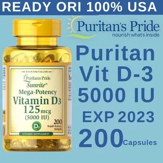 Puritan Vitamin D3 5000 IU isi  200 kapsul 5000iu Puritans Pride Vit D 3 D-3