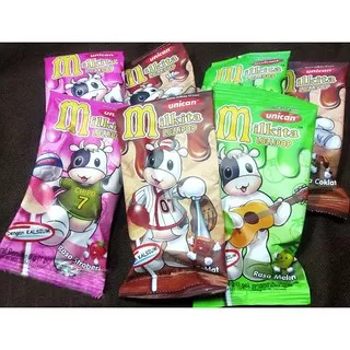 MILKITA Lolipop Renceng Permen Susu isi 12 sachet Rasa Coklat, Strawberry & Melon