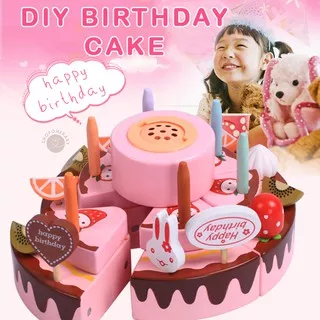 DIY Birthday Cake Kids Wooden Toy Kids Christmas Birthday Gift Pretend Play Toys Hadiah Natal Kado Ultah Mainan Kayu Anak Kado Kue Ulang Tahun