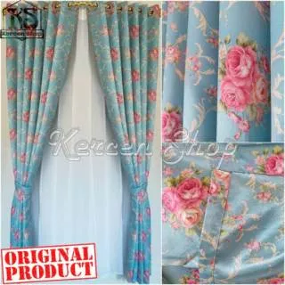 Gorden minimalis gordyn tirai jendela shabby chic biru bulak balik import tinggi 200 cm