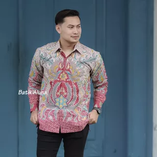 Baju Kemeja Atasan Batik Premium Furing Pria Lengan Panjang Slimfit Modern Keren Aluna PJ 073
