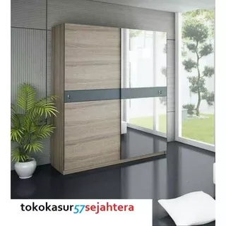 Lemari Pakaian - Wardrobe 2 pintu Sliding CROWN Sorema Grey