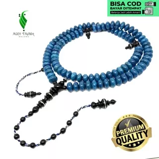 Tasbih Batu Coral Marjan Biru Motif Pipih Super Kombinasi Akar Bahar Laut Alami ORIGINAL!!