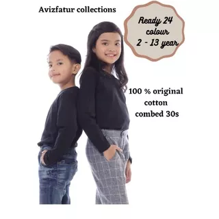 Kaos Anak Polos Hitam solid Lengan Panjang Lengan Pendek, Kaos panjang anak, Kaos polos anak perempuan, Kaos panjang anak laki laki, Atasan anak tanggung size 2 3 4 5 6 7 8 9 10 11 12 13 tahun kaos anak cotton combed 30s kaos polos mania polosan