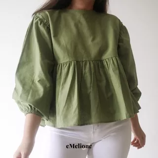 MEREDITH RUFFLE LINEN BLOUSE [GREEN MATCHA] - by eMelione