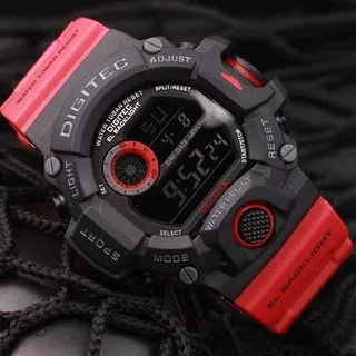 JAM TANGAN DIGITEC 2064 PRIA DIGITAL BLACK RUBBER RED ORIGINAL