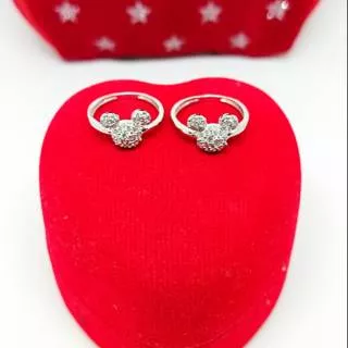 Cincin anak Mickey mouse 2-5th mata berlian putih full perak asli925/silver lapisan emas putih murni