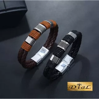 Gelang lilit kulit RETRO multilayer pria wanita Hitam Coklat magnet  Leather Bracelet lux luxury