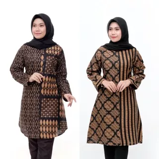 Model Baju Batik Wanita Terbaru 2020 Atasan Lengan Panjang Tunik Wanita Gemuk Jumbo Size